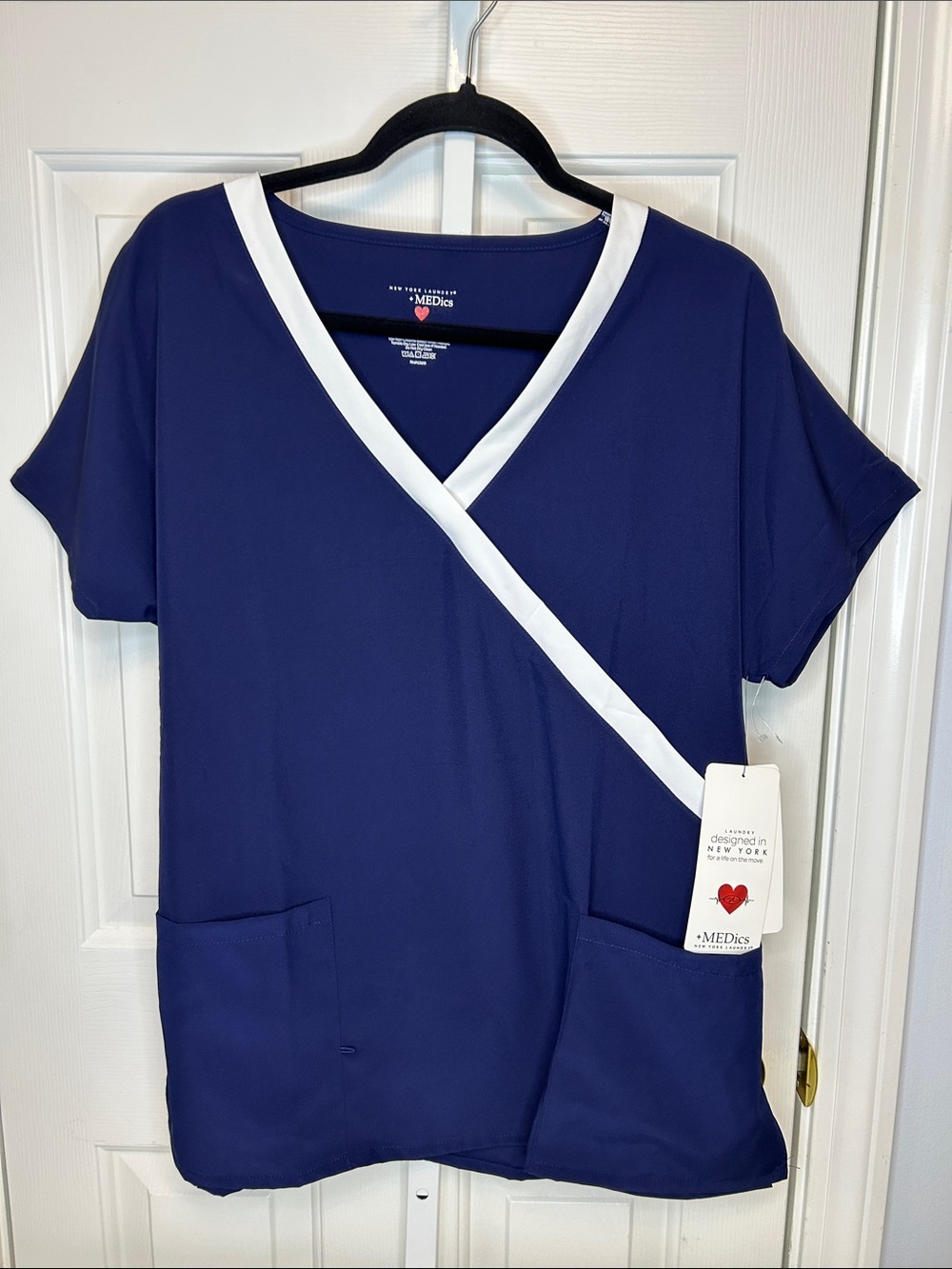 New York Laundry Royal Blue V-Neck Medical Top with White Trim